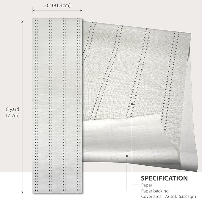Ansehan Hand-Crafted Wallcovering HA4001 Droplets Stripe 36" W x8 Yard L Textured, Modern, Non Prepasted Natural Home Décor for Holiday Home Decor, Repose Grey/Dark Sliver