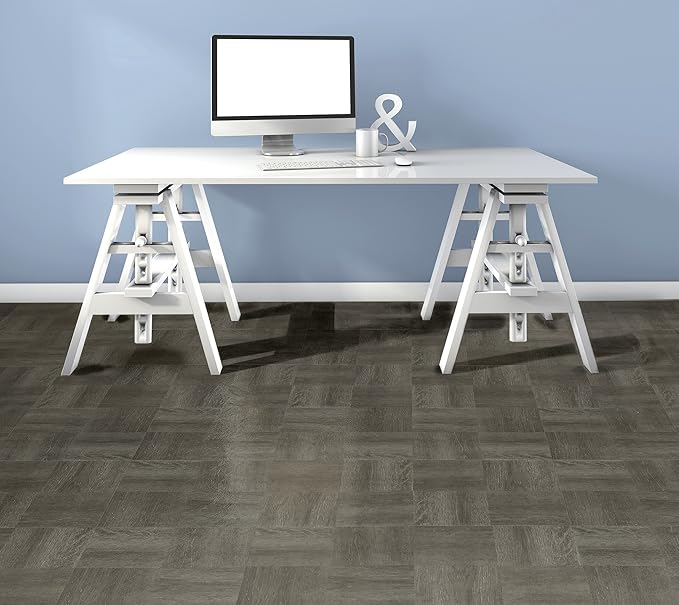 Nexus Self Adhesive 12-Inch Vinyl Floor Tiles, 20 Tiles - 12" x 12", Charcoal Grey Wood Pattern - Peel & Stick, DIY Flooring for Kitchen, Dining Room, Bedrooms & Bathrooms by Achim Home Decor