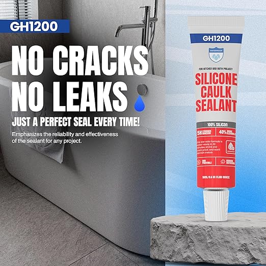 GH1200 18 ML x 8 PCs Silicone Caulk Clear Silicone Sealant Waterproof, Kitchen & Bathroom Caulk - Shrink & Crack Proof - Pocket-Friendly Small Size Indoor & Outdoor Use Silicone Glue - Strong Caulking