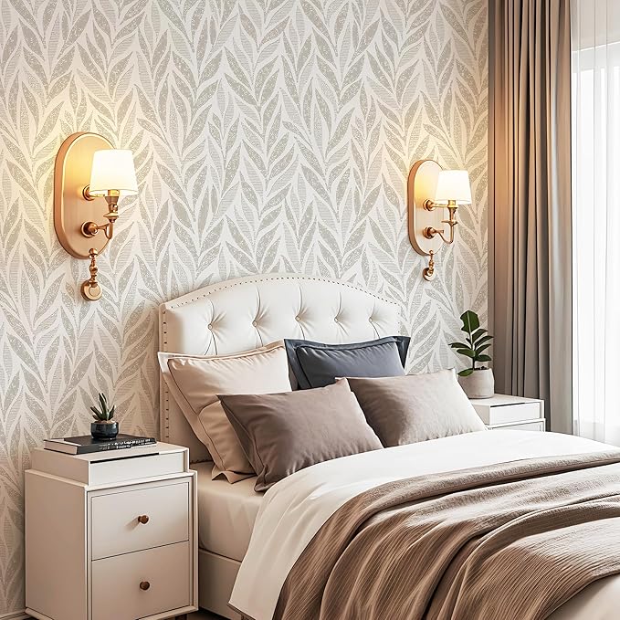 Safiyya 393"x17.3" Boho Peel and Stick Wallpaper Beige and White Wallpaper Leaf Self Adhesive Removable Wall Paper for Bathroom Bedroom Contact Paper for Walls Vinyl Roll