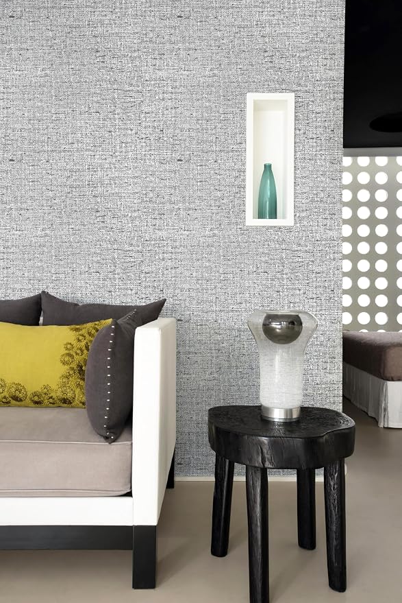 Gray Grasscloth Peel and Stick Wallpaper Textured 15.7in x 196.8in | Faux Linen Wallpaper Peel and Stick Vintage Grasscloth Contact Paper Self Adhesive Removable Contact Paper for Bedroom Vinyl