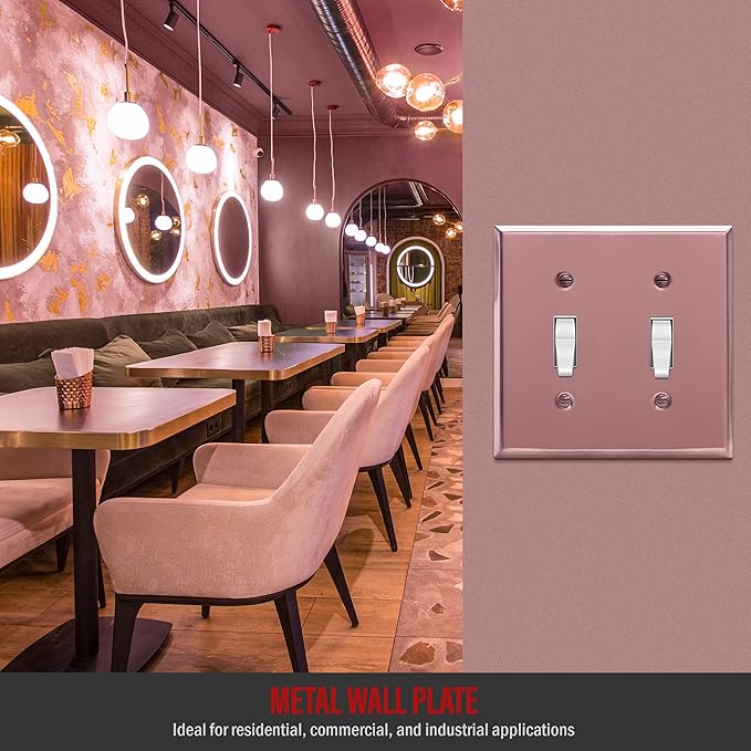 ENERLITES Toggle Light Switch Metal Wall Plate, Stainless Steel Switch Cover, Corrosion Resistant, Standrad Size 2-gang 4.50" x 4.57", Stainless Steel 201, 7712-PRG, Polished Rose Gold (Pack of 1)