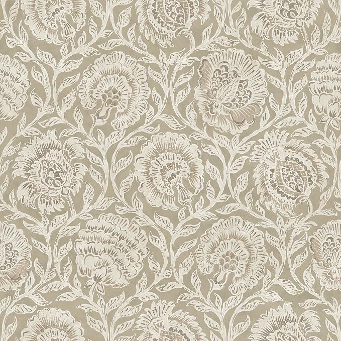 NuWallpaper x Nabela Noor Home Aliviya Pistachio Peel and Stick Wallpaper, Brown, Flowers, Transitional, Self-Adhesive, 20.5-in x 18-ft