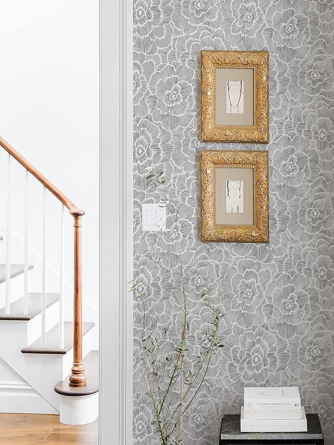 NuWallpaper Charcoal Saraya Peel and Stick Wallpaper, Grey, Removable Wallpaper, Renter-Friendly, 20.5 in x 18 ft