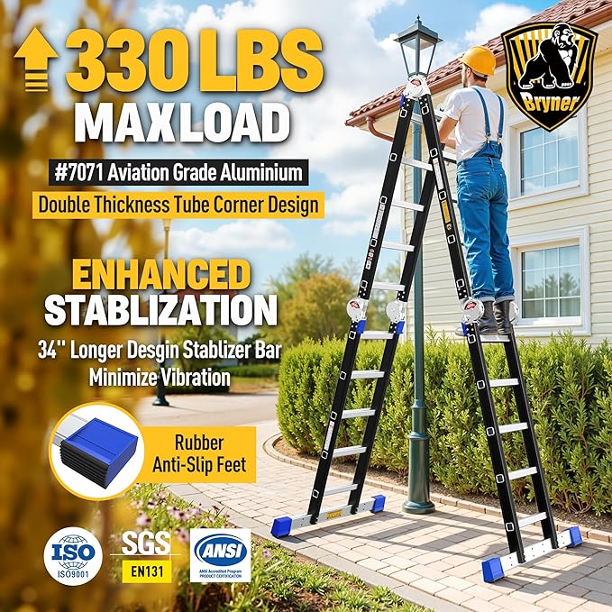 7 in 1 Ladder 19.7ft Multi-Purpose Extension Ladders, Folding Adjustable Aluminium Telescoping Step Folding Ladder 330lbs