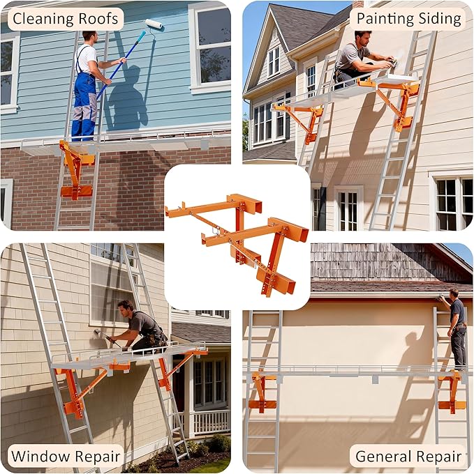 2 Pack Adjustable Ladder Jacks for Scaffolding Platform, Heavy Duty Steel Ladder Jacks Scaffold Bracket, Two-Rung Short Body Extension Ladder Jack for Roofing Painting