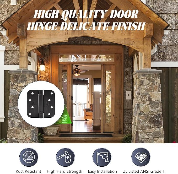 Self Closing Hinges 4 inch Oil Rubbed Bronze Auto Close Hinge 4 x 4 Inch Spring5/8 Radius Corner Commercial Adjustable Door Closer Hinge UL Listed, 6 Pieces