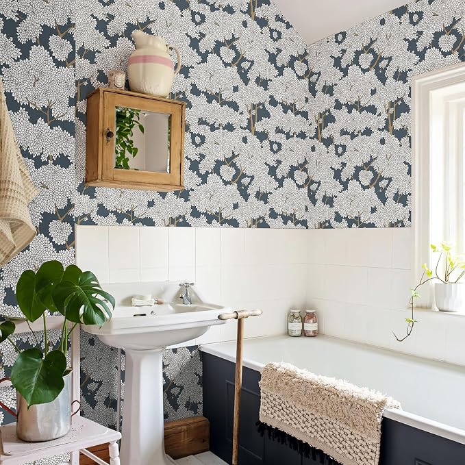 JiffDiff Tree Wallpaper Peel and Stick Jungle Wall Paper Forest Mural Stick on Wallpaper Modern Waterproof Self Adhesive Contact Paper (17.3" x 400" Blue)