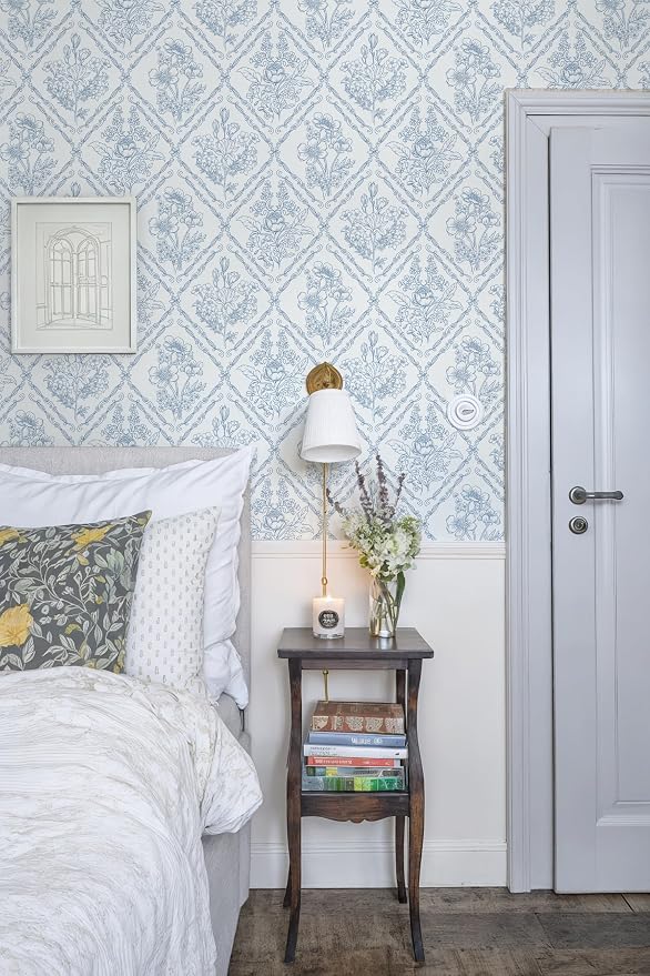 Toduso Peel and Stick Wallpaper Vintage Wall Paper Blue and White Contact Paper Floral Removable Wallpaper for Bathroom Bedroom Flower Waterproof Self Adhesive Vinyl Drawer Decor 17.3"x393.7"