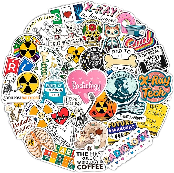 100Pcs Radiology Stickers, Rad Tech Stickers, Xray Decals for Water Bottle and Laptop - Radiology Party Supplies & Decorations - Rad Tech Gifts for Women & Men