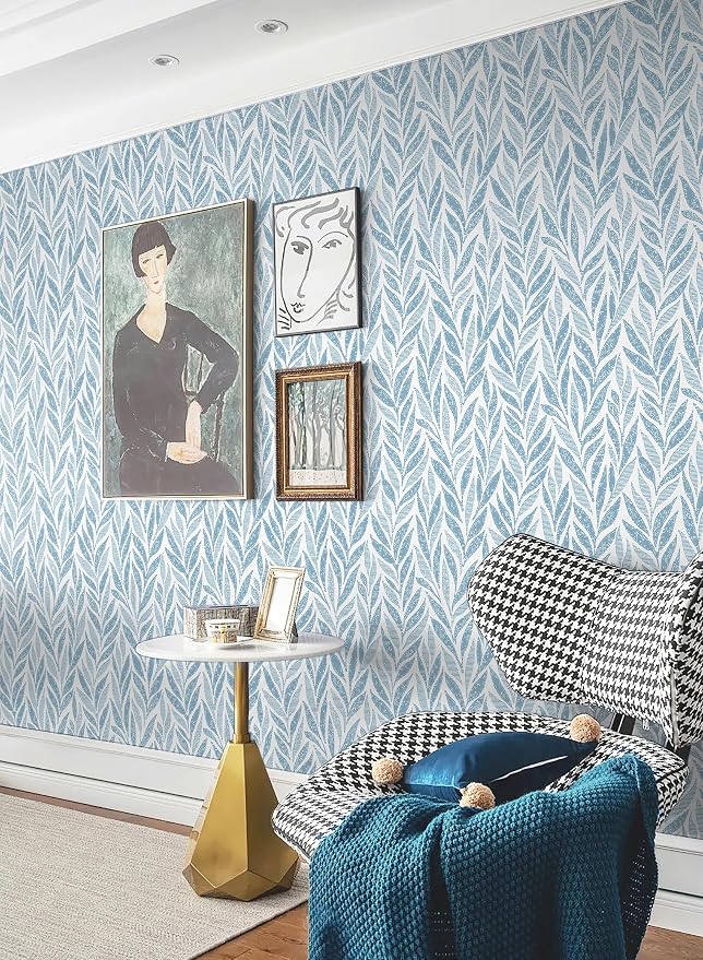 Safiyya Peel and Stick Wallpaper Boho Contact Paper Peel and Stick Modern Bathroom Wall Paper for Bedroom Blue and White Wallpaper Self Adhesive Removable Vinyl Roll 118"x17.3"