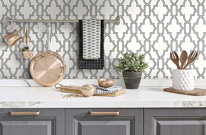 NextWall Tile Trellis Peel and Stick Wallpaper (Black & White)