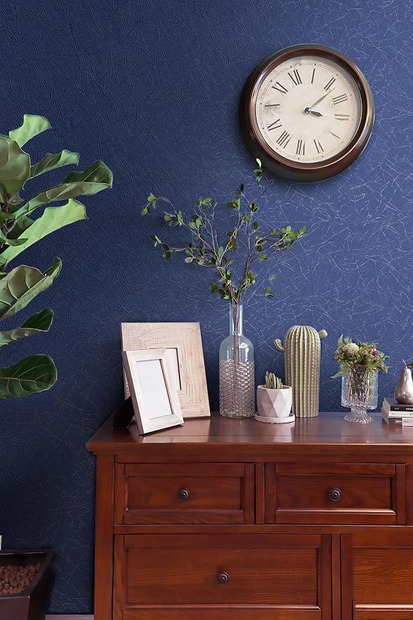 Safiyya Blue Silk Peel and Stick Wallpaper Textured Dark Blue Contact Paper Removable Wallpaper Silk Decorative Self Adhesive Wall Paper Vinyl Rolls 118"x 17.3"