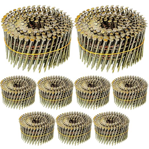 Hotop 3600 Count Siding Nails, 15-degree Wire Collated Coil Siding Nails, Full Round Head Mild Steel Nail for Sheathing Decking Fencing Attachment Replacement Parts(1 3/4 Inch)