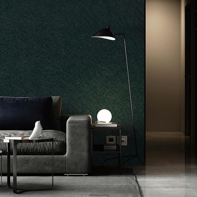 Safiyya 393"x 17.3" Peel and Stick Wallpaper Blackish Green Silk Wallpaper Textured Green Contact Paper Removable Modern Solid Color Contact Paper for Walls Vinyl Rolls