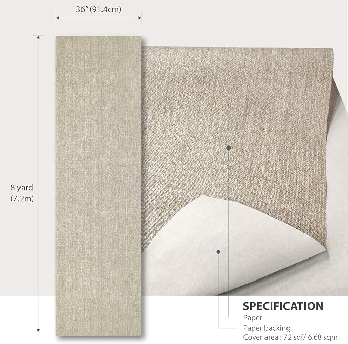 Ansehan Wallcovering W707 Terraces Collection 36" W x 8 Yard L, Natural Paper Weave Grasscloth Modern Texture Wallcovering for Living Room Bedroom Feature Wall, Biscotti