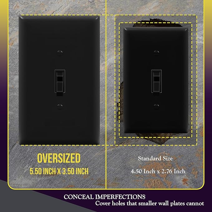 ENERLITES Toggle Light Switch Wall Plate, Gloss Finish, Jumbo Switch Cover, Oversized 1-Gang 5.5" x 3.5", Unbreakable Polycarbonate Thermoplastic, 8811O-BK, Black