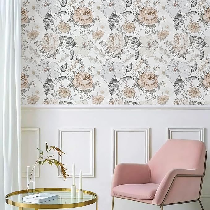 Hopepak 15.5'' x 394'' Floral Peel and Stick Wallpaper for Bedroom Modern Self Adhesive Removable Contact Paper Waterproof Vinyl Roll for Bathroom Living Room Nursery Wall Decorative