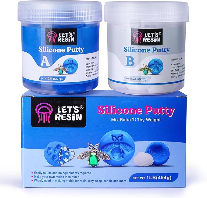 LET'S RESIN Silicone Putty, 1LB/40A Mold Making Kit, Non-Toxic, Strong & Flexible, Easy 1:1 Mixing Ratio for Reusable Silicone Molds, Resin, Soap