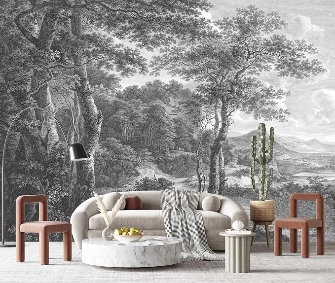YQWDMX - Vintage Forest Peel and Stick Wallpaper Grey Jungle Mural for Bedroom ZY01 L