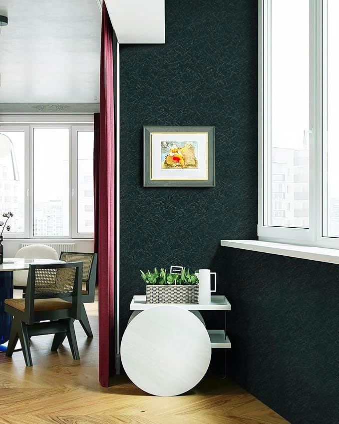 Safiyya 393"x 17.3" Peel and Stick Wallpaper Blackish Green Silk Wallpaper Textured Green Contact Paper Removable Modern Solid Color Contact Paper for Walls Vinyl Rolls