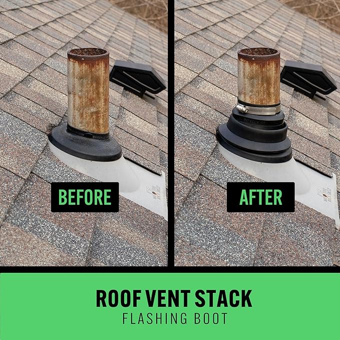 Roof Collar Repair Boot 2-Pack for 1.5–2 in Vent Pipes + Silicone Sealant — Flexible Thermoplastic Rubber Roof Vent Flashing Collar Repair — Quick Leak Fix Over Existing Roof Boot (Made in USA)