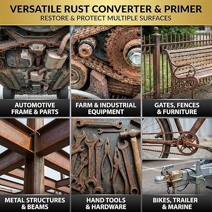 2-in-1 Rust Converter & Metal Primer - 1 Gallon Black Rust Paint Inhibitor for Metal, Ultra Car Rust Reformer & Encapsulator, Long-Lasting Anti Rust Conversion Coating, Heat Resistance