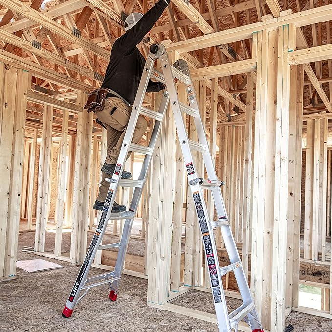Lift Ladders Aluminum Step Ladder, 5-in-1 Multi-Position Frame, 18 Ft Reach, Silver - Extendable Indoor and Outdoor Equipment for Home, Kitchen, Office, and Garage - Portable and Lightweight