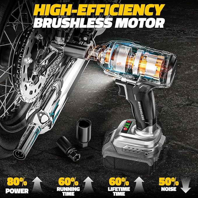 DIYtoolifz Cordless Impact Wrench 1/2" Compatible with Dewalt 20v Battery (Bare Tool), 300 FT-LBS (400 N.m) Brushless Impact Driver, Portable Electric Impact Gun with LED Work Light, 3-Speed Control