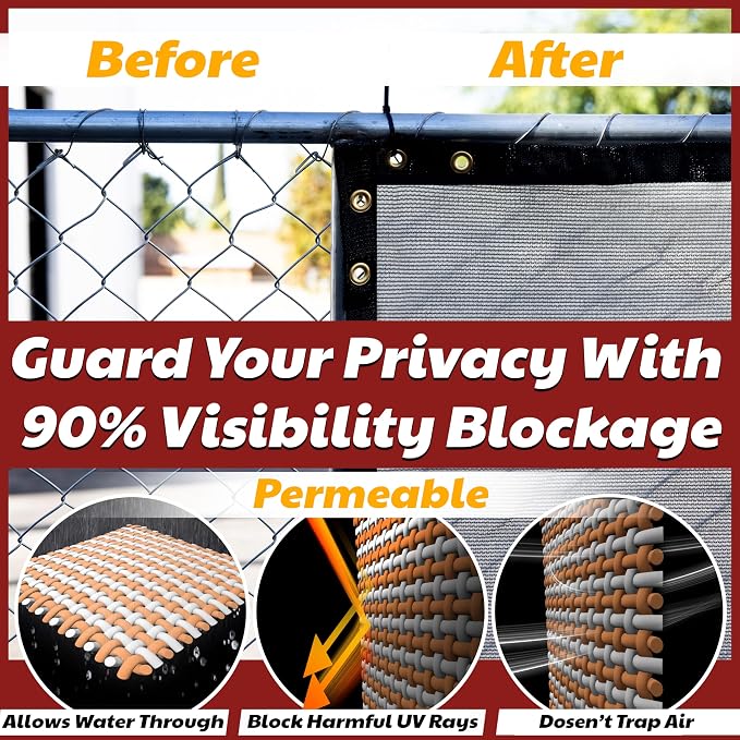 Amgo Custom Made 8' x 73' Grey Fence Privacy Screen Windscreen with Bindings & Grommets, Heavy Duty for Commercial and Residential, 90% Blockage, Cable Zip Ties Included (We Customize)
