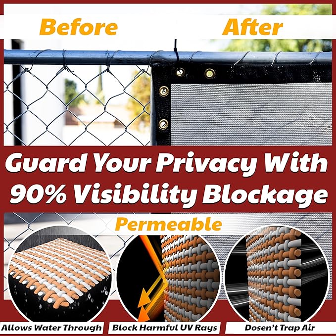 Amgo Custom Made 8' x 157' Grey Fence Privacy Screen Windscreen with Bindings & Grommets, Heavy Duty for Commercial and Residential, 90% Blockage, Cable Zip Ties Included (We Customize)