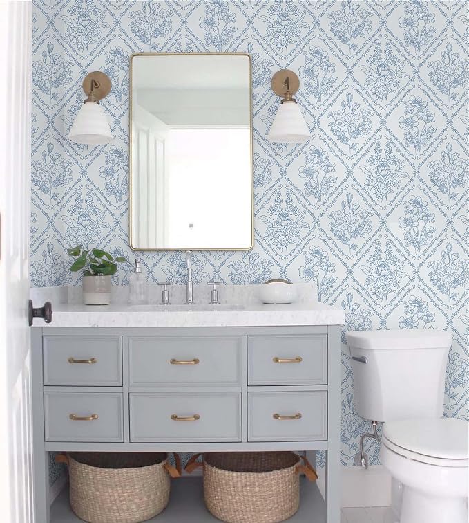 Toduso Wallpaper Peel and Stick Mordern Wall Paper Blue and White Contact Paper Removable Wallpaper for Kitchen Bathroom Bedroom Floral Waterproof Self Adhesive Vinyl Drawer Decor 17.3"x78.7"