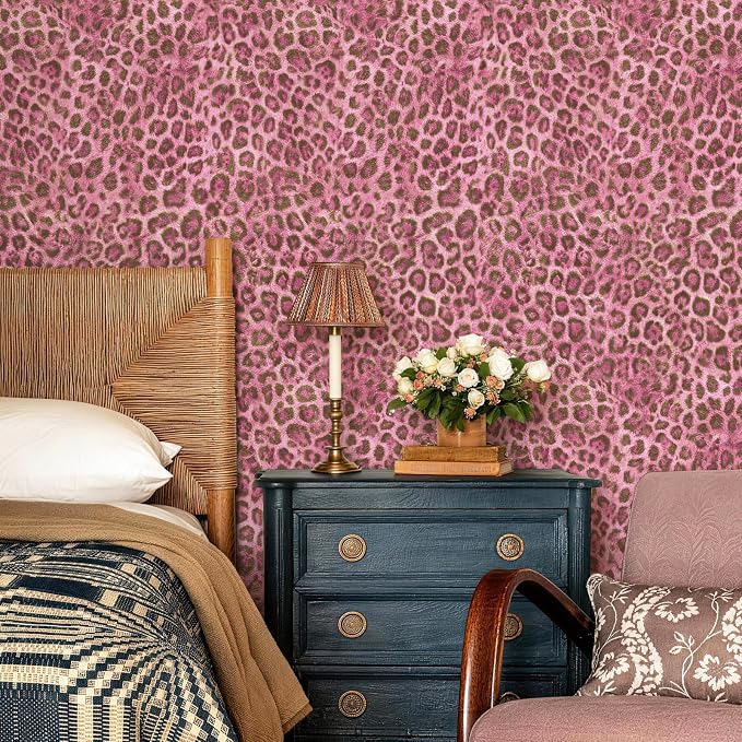 Upgrade Pink Leopard Print Peel and Stick Wallpaper, 17.3" x 800" | Waterproof Removable Self Adhesive Wallpaper, Unique Funky Cheetah Contact Paper for Bedroom, Bathroom, Decor,96.2 sq.