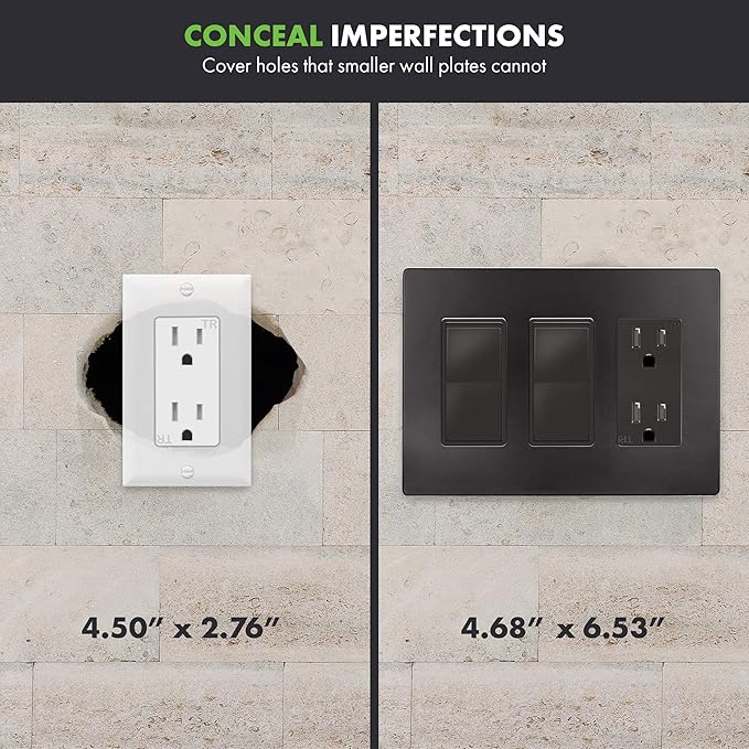 ENERLITES Elite Series Screwless Decorator Wall Plate Child Safe Outlet Cover, Size 3-Gang 4.68" H x 6.53" L, Unbreakable Polycarbonate Thermoplastic, SI8833-DB, Glossy, Dark Bronze