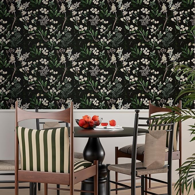 Vintage Dark Green Floral Leaf Peel and Stick Wallpaper 17.5"x197" | Self Adhesive/Removable/Waterproof/Thick Vinyl Contact Paper for Bathroom Bedroom Shelf Cabinet Drawer,Prepasted,Easy Peel