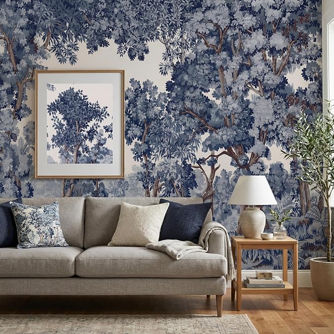 MFWFM Forest Mural Peel and Stick Wallpaper Landscape Tree Wall Murals | 137"x96", for Bedroom Living Room Bathroom, Self Adhesive Canvas