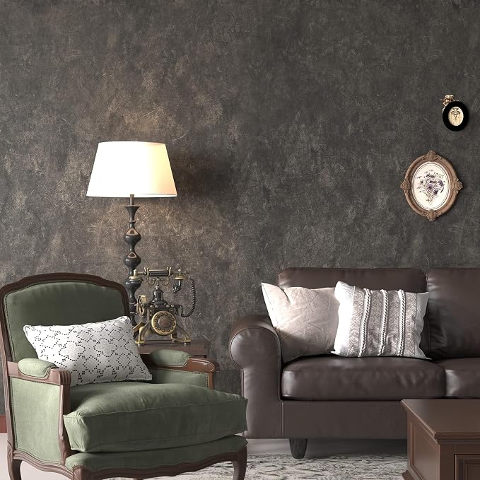 3yecao 48"×354" Big Roll Large Size Dark Brown Tan Grey Concrete Wallpaper Peel and Stick Waterproof Thick Charcoal Gray Concrete Contact Paper Vinyl Adhesive Taupe Cement Sticker for Bedroom Office