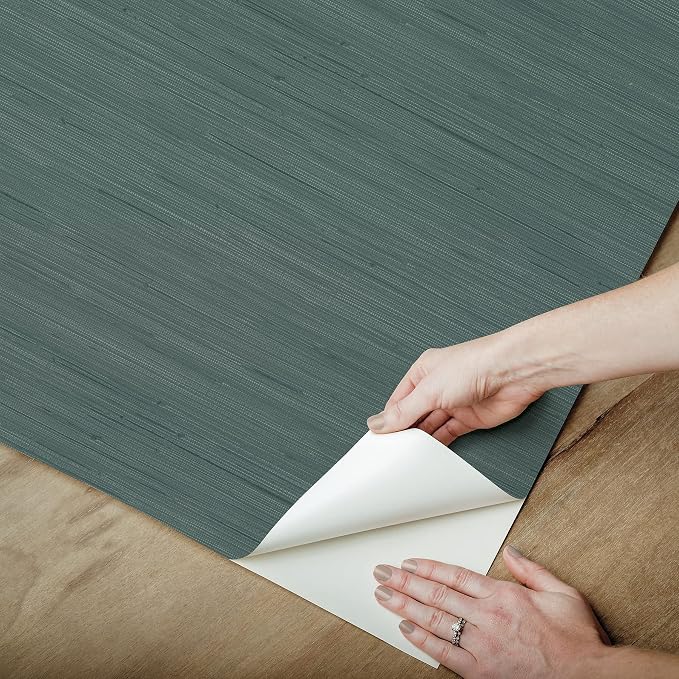 NuWallpaper x Society Social Peacock Classic Faux Grasscloth Peel & Stick Wallpaper, Teal