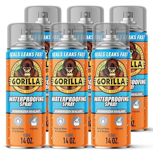 Gorilla Waterproofing Spray, Rubberized Sealant, Clear, 14 Ounce (Pack of 6) - Seals Out Water, Air, and Moisture