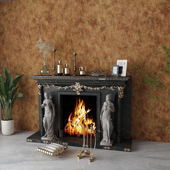 Extra Wide Peel and Stick Wallpaper Concrete Vinyl 48"x354" Gold/Copper/Brown/Orange Mid Century Modern Wallpaper Cement Industrial Wall Paper Rust Distressed Metallic Contact Paper for Bedroom Wall