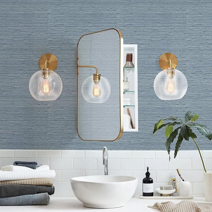 Simon&Siff Grey Blue Textured Grasscloth Peel and Stick Wallpaper 17.7"x394" Faux Grassweave Wallpaper Waterproof Self Adhesive Removable Wallpaper Mural for Home Decor Bedroom Kitchen Cabinet