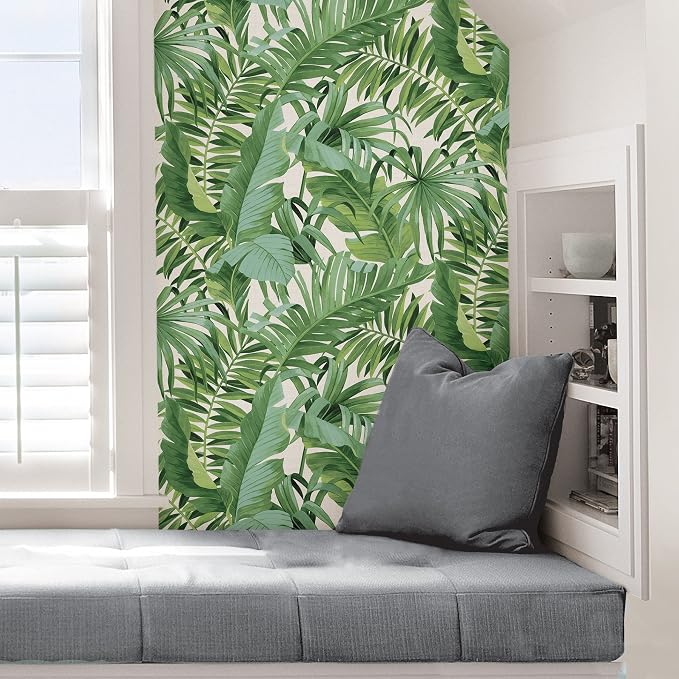 NuWallpaper Maui Peel and Stick Wallpaper, Green Tropical Leaf Removable Contact Paper for Walls, Self Adhesive Wall Covering for Bedroom Living Room Accent Wall