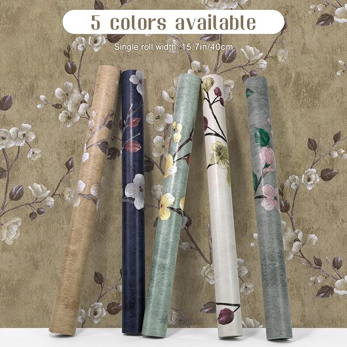 Floral Peel and Stick Wallpaper Flower Tree Contact Paper A Set of 17.5"x480" Self Adhesive Removable Modern Yellow Wall Paper Decorative Wall Covering Countertop Vinyl Film Roll