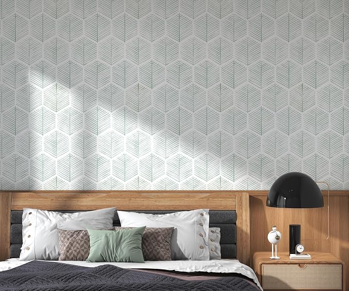 Modern Peel and Stick Wallpaper 17.3''×197'' Geometric Wallpaper Boho Contact Paper Green and White Self-Adhesive Wall Paper Removable Decorative Wallpapers for Bedroom Bathroom Cabinets Decor Vinyl