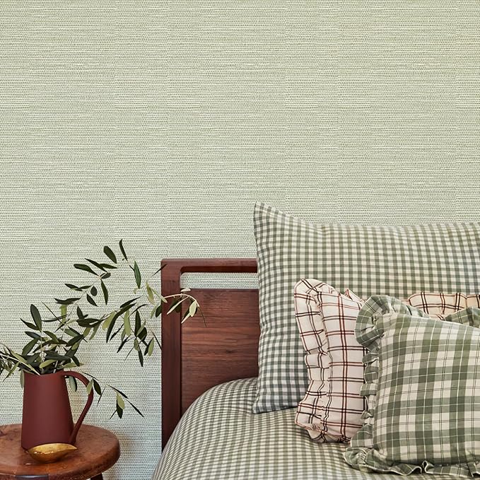 Simon&Siff Textured Grasscloth Peel and Stick Wallpaper 17.7"x1200" Neutral Faux Grassweave Wallpaper Waterproof Self Adhesive Removable Wallpaper Mural for Home Decor Bedroom Kitchen Cabinet
