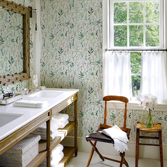 17.3'' x 118.1" Floral Peel and Stick Wallpaper Vinyl Wallpaper Flower Vintage Vinyl Peel and Stick Wall Paper for Kitchen Cabinet Furniture Renter Friendly (Covers 14.2 Sq Ft)