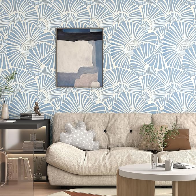 White and Blue Wallpaper Peel and Stick Wallpaper Boho 17.3"×78.8" Modern Wall Paper Removable Self Adhesive Wallpaper for Bedroom Blue Contact Paper for Cabinets Drawers Shelf Home Decor Vinyl Film