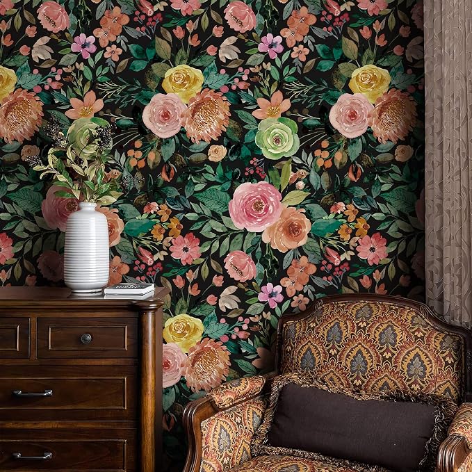 Floral Peel and Stick Floral Wallpaper for Bedroom Self Adhesive Boho Flower Wallpaper Kitchen Cabinets Furniture Decorative Renter Friendly