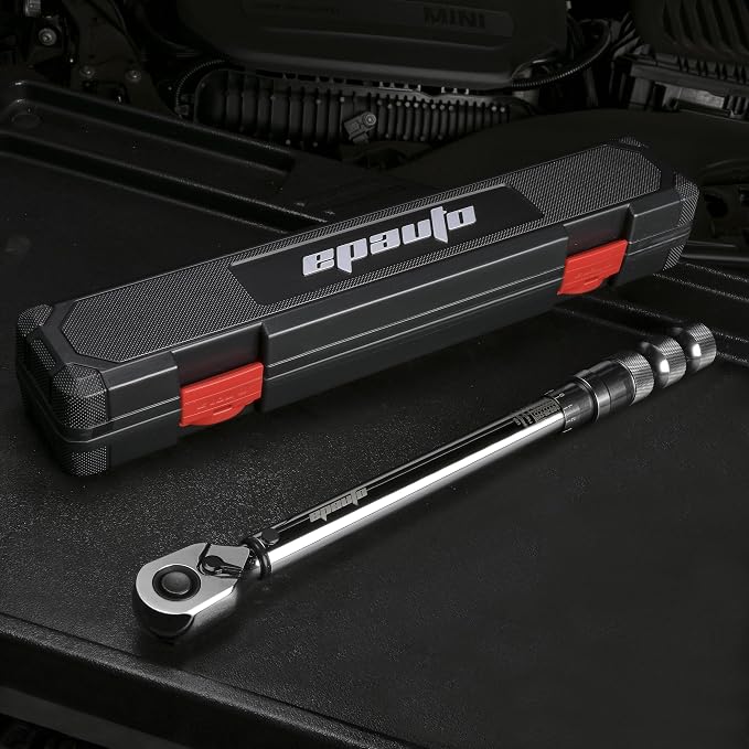 EPAuto 1/2-Inch Spring-Loaded Ring Locking Torque Wrench, 10~150 ft-lb | 1/2-Inch Spring-Loaded High-Contrast Scale, and Click Alert, with Dual Direction Adjustment, 10~150 ft-lb, Cr-V