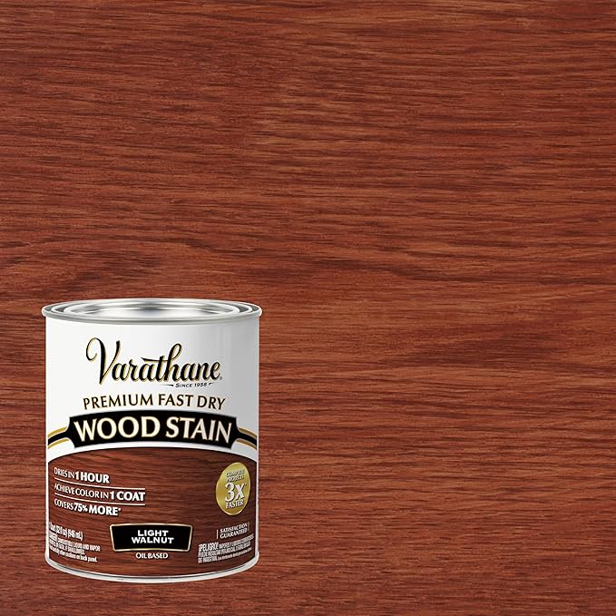 Varathane Premium Fast Dry Wood Stain | 1 Hour Dry Time | 1 Coat Color | Interior Wood Stain | Furniture, Cabinets, Doors, Trim | Quart | Light Walnut